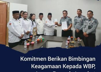 Kalapas Pemuda Langkat Kenal Purba Didampingi Pejabat Struktural Lakukan Perjanjian Kerjasama Lanjutan Dengan Kepala Kemenag Kabupaten Langkat H.Ainul Aswad.(Doc/Foto:Lapas Pemuda Langkat)