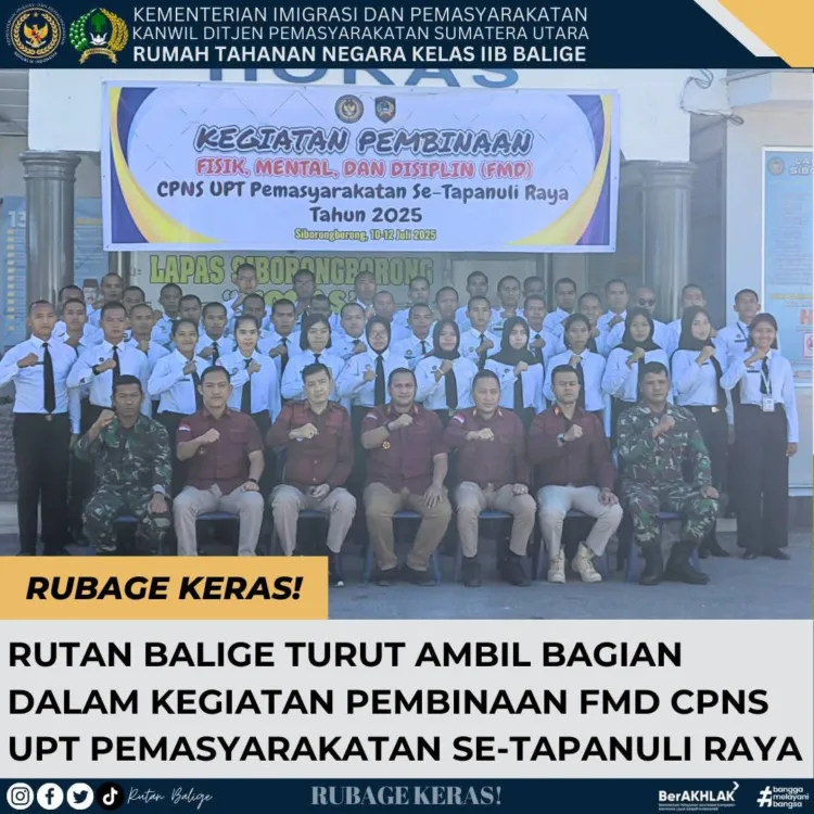 Kepala Rutan Balige David Nicolas Didampingi Kelapas Siborong Borong,Karutan Sidikalang, Dua Orang Personil TNI Dan Pejabat lainnya Mengikuti Kegiatan Pembinaan Fisik,Mental Dan Disiplin.(Doc/Foto:Rutan Balige)