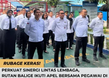Pegawai Rutan Kelas IIB Balige Mengikuti Secara Virtual Apel Bersama Yang Dilaksanakan Dilapangan Upacara Kementerian Hukum.(Doc/Foto:Rutan Balige)
