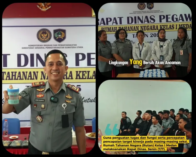 Kepala Rutan Kelas I Medan, Andi Surya Beserta Pajabat Struktural Memperlihatkan Hasil Tes Urine Yang di Adakan Rutan Medan (Doc/Foto:Rutan Kelas I Medan)