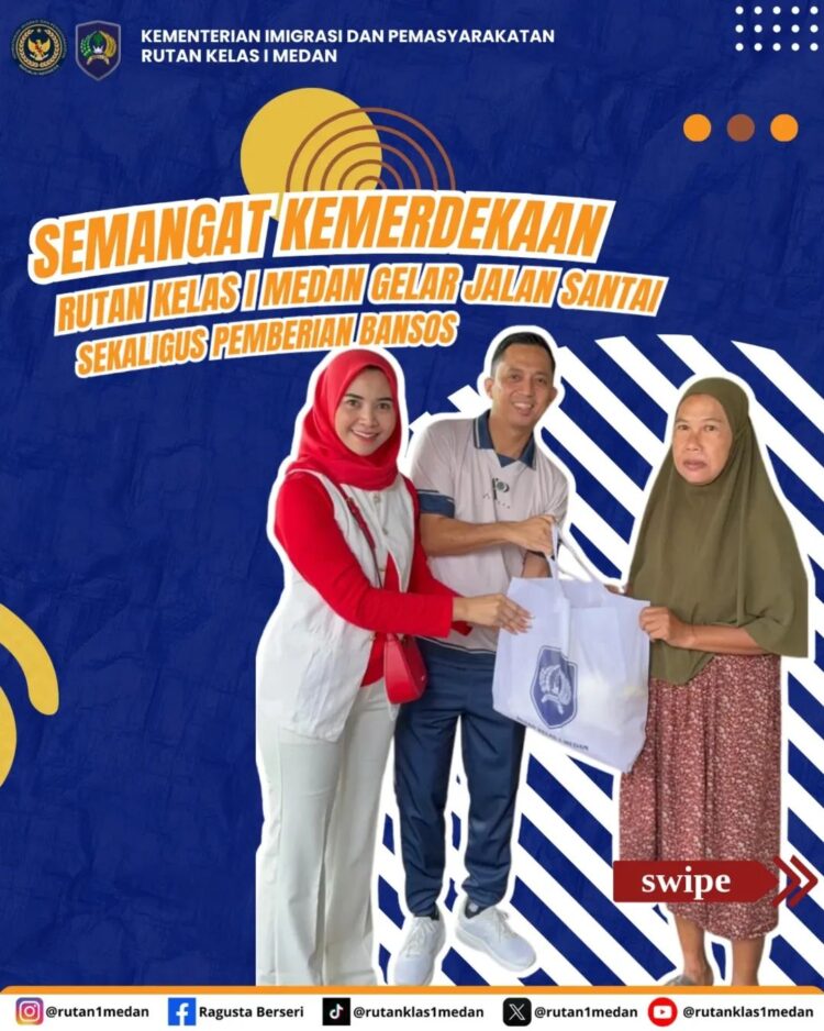 Karutan Medan, Andi Surya Didamping Istri Bagikan Langsung Bansos Ke Masyarkat.(Doc/Foto : Rutan Medan)