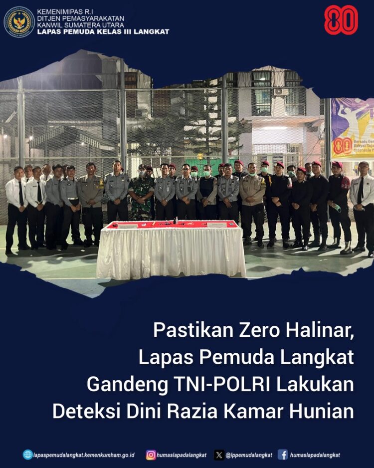 Pejabat Struktural Lapas Kelas III Pemuda Langkat Bersama TNI - Polri, Melakukan Sesi Foto Bersama Dihalaman Lapas Berserta Hasil Razia Kamar Hunian.(Doc/Foto : HumasLapada)