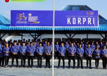 Pegawai ASN Rutan Kelas I Medan berbaris rapi dalam seragam KORPRI, siap melaksanakan Upacara Peringatan HUT KORPRI ke-54.(Doc/Foto : Ist)