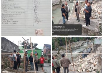 Foto kiri menunjukkan surat pernyataan keberatan yang mencatut nama sejumlah warga dan anggota dewan. Sementara itu, dokumentasi lapangan (kanan & bawah) memperlihatkan progres pembangunan yang diklaim perusahaan sebagai langkah antisipasi banjir dan penguatan tanggul sungai yang rawan jebol.(Doc/Foto : Istimewa)