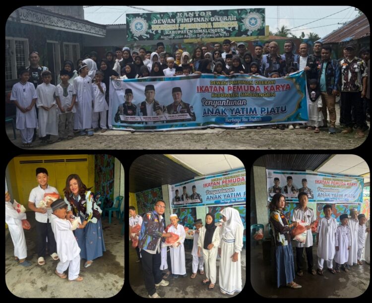 Jajaran pengurus DPD IPK Simalungun berfoto bersama anak-anak yatim piatu usai penyerahan bantuan tali asih di Sekretariat DPD IPK Simalungun, Kamis 19/3/2026.(Doc/Foto : Ist)
