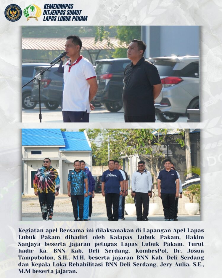 Sinergi dan keakraban petugas Lapas Lubuk Pakam bersama BNN Deli Serdang yang terjalin melalui senam bersama (bawah) serta pertandingan tenis meja (atas) guna memperkuat koordinasi dan soliditas tim dalam mendukung program P4GN.(Doc/Foto : Humas Lapas Lubuk Pakam)